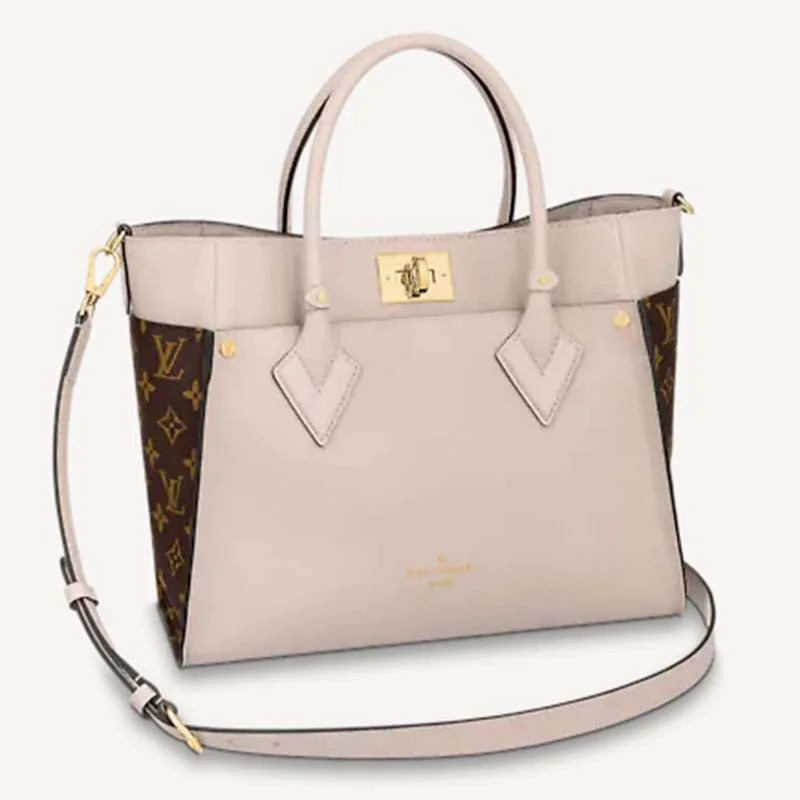 Louis Vuitton Alma bags featuring the signature top - handle designLouis Vuitton LV Women On My Side MM Tote Greige Calfskin Monogram Canvas