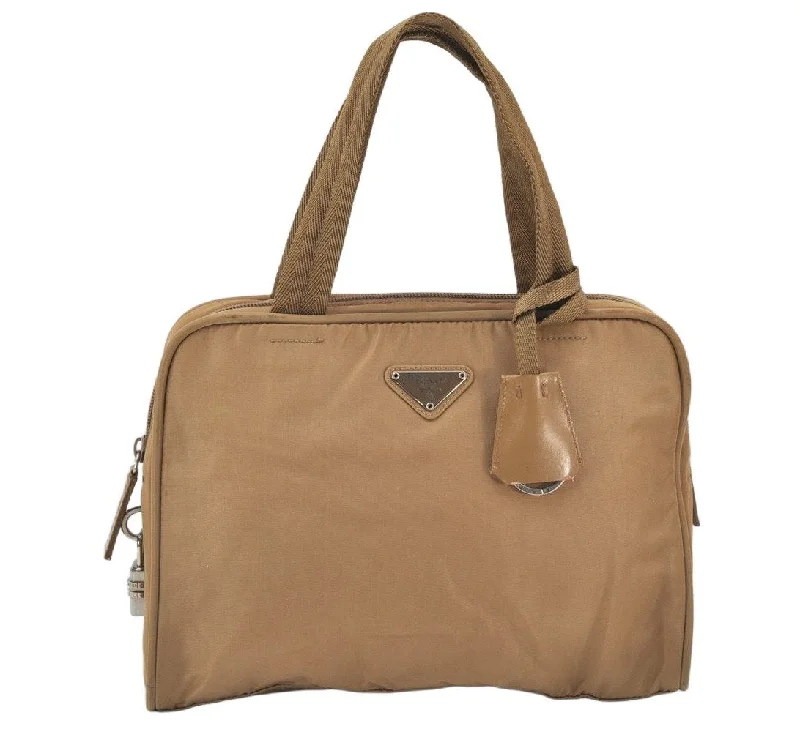 Ladies Prada Galleria bags with gold - toned hardware for a luxurious touchAuthentic PRADA Vintage Nylon Tessuto Leather Tote Hand Bag Purse Beige 6880K