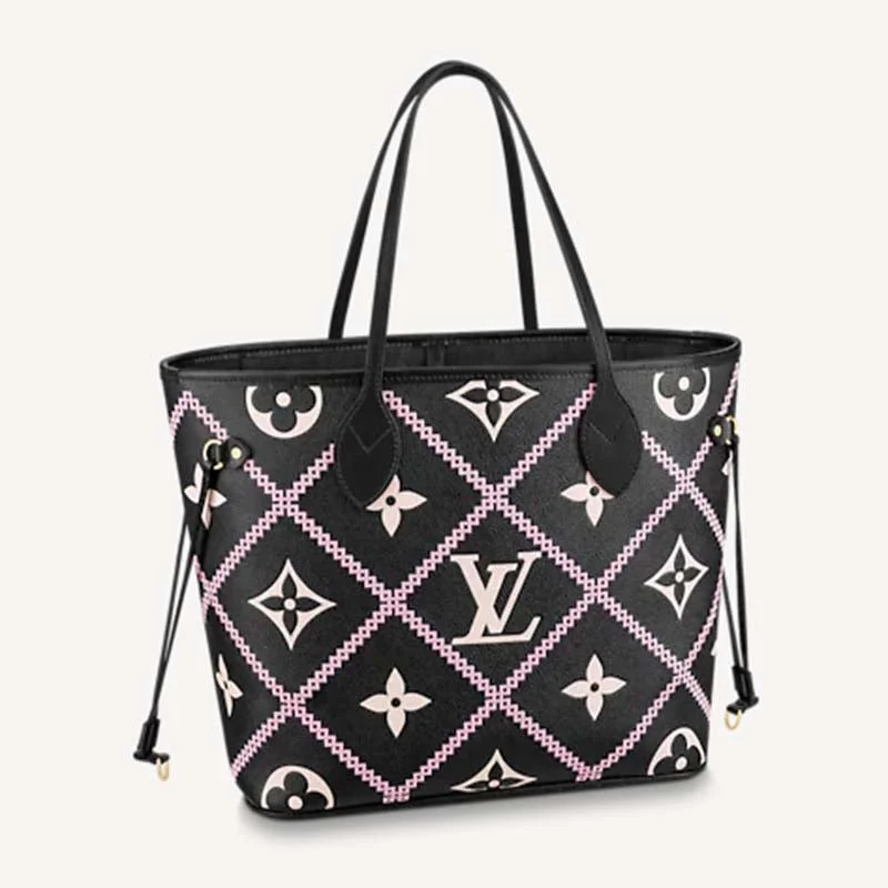 Louis Vuitton Neverfull bags with large capacity for everyday essentialsLouis Vuitton LV Women Neverfull MM Tote Black Pink Grained Cowhide Leather