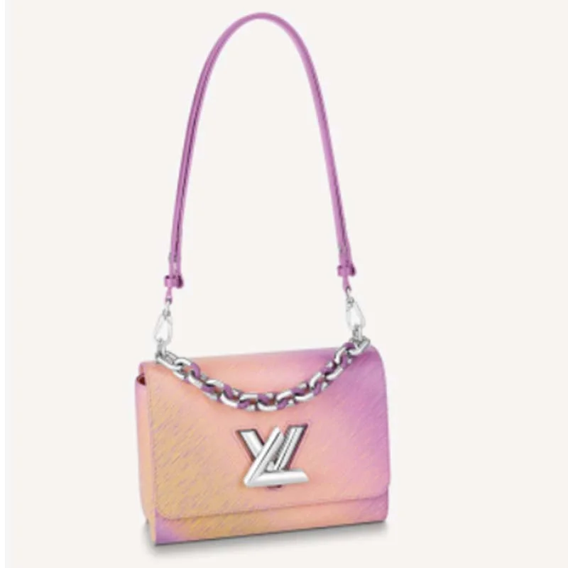 Louis Vuitton bags with a chain - link trim and a leather body for a modern edgeLouis Vuitton LV Women Twist MM Handbag Pink Epi Grained Cowhide Leather