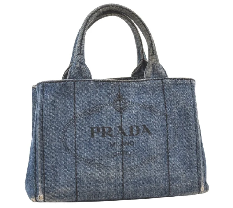 Prada handbags with a patent - leather finish for a shiny and sophisticated appearanceAuthentic PRADA Vintage Canapa SS Denim 2Way Hand Tote Bag Purse Blue 9513J