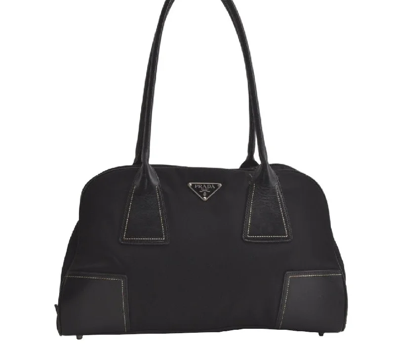 Prada bags with a zip - top closure and multiple interior pockets for organizationAuthentic PRADA Vintage Nylon Tessuto Shoulder Hand Bag Purse Black 5937K