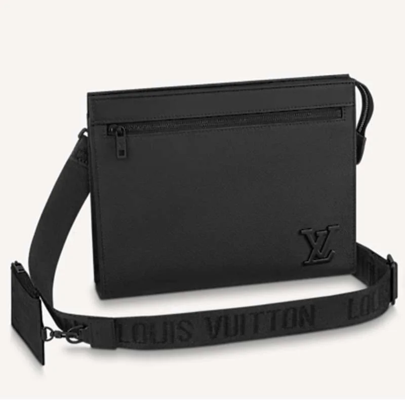 Louis Vuitton bags with a detachable mobile phone holder for convenienceLouis Vuitton LV Unisex Messenger Voyage Black Aerogram Cowhide Leather Textile Lining