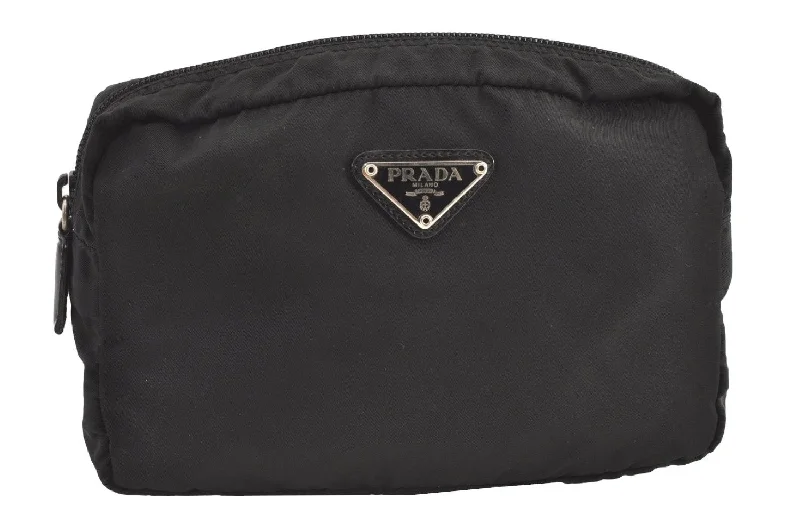 Ladies Prada handbags with a detachable wallet inside for added convenienceAuthentic PRADA Vintage Nylon Tessuto Leather Cosmetic Pouch Purse Black 9352J