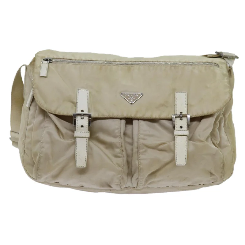 Prada Cleo bags with a crystal - embellished logo for added luxuryPRADA Shoulder Bag Nylon Beige  fm3366