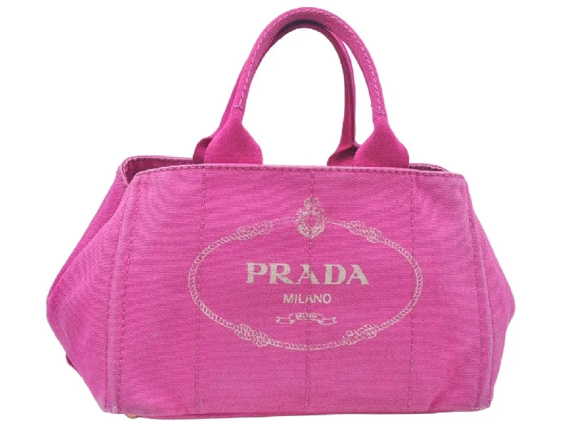 Prada crossbody bags with a keychain holder for practicalityAuthentic PRADA Vintage Canapa M Denim Tote Hand Bag Pink 2555K