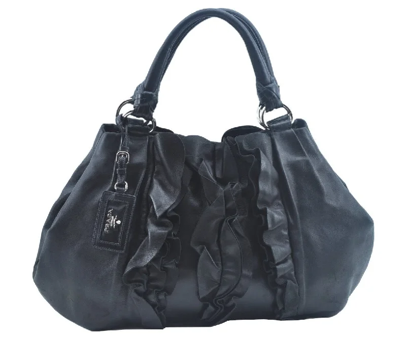 Prada tote bags with a printed Prada logo on the front for brand visibilityAuthentic PRADA Vintage Leather Shoulder Hand Tote Bag Black 9992H