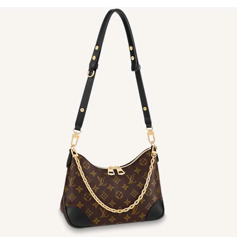 Ladies Louis Vuitton shoulder bags with a single - handle silhouetteLouis Vuitton LV Women Boulogne Handbag Black Brown Monogram Coated Canvas