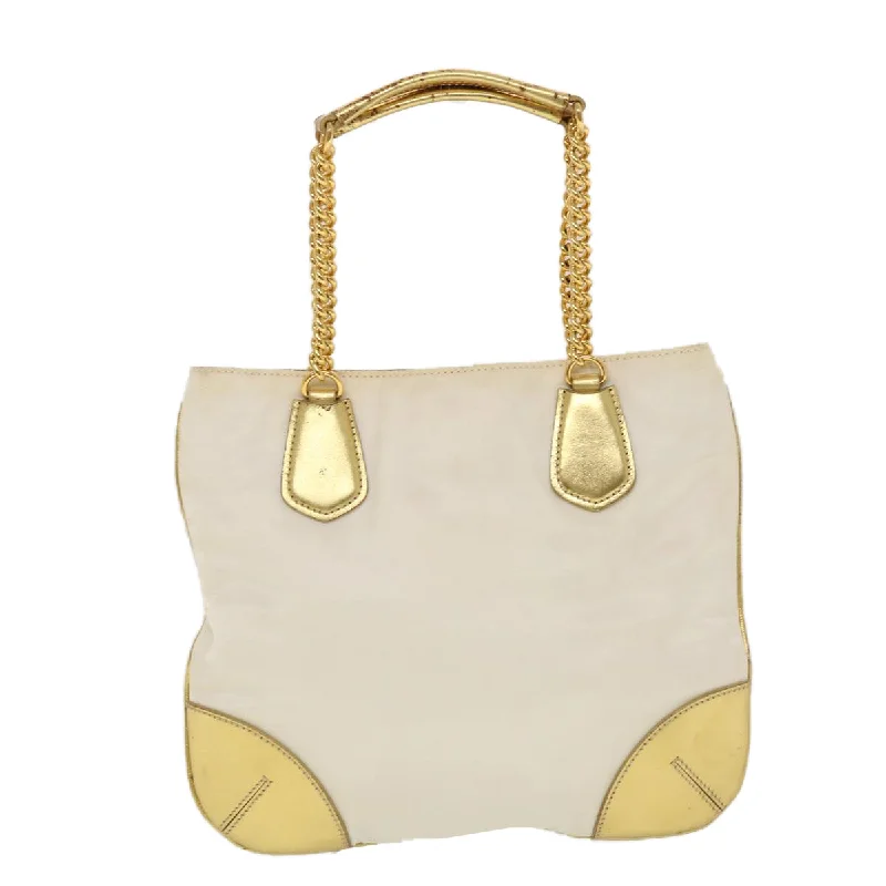 Ladies Prada Galleria bags with a detachable shoulder strapPRADA Chain Shoulder Bag Nylon White Gold  44147