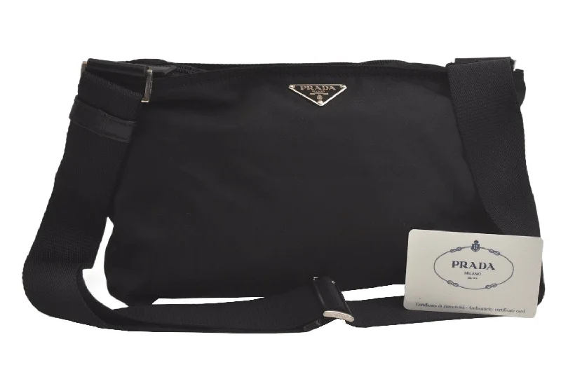 Prada bags with a front - flap pocket for quick access to essentialsAuth PRADA VELA SPORT Nylon Tessuto Leather Shoulder Bag BT0174 Black Junk 6194K