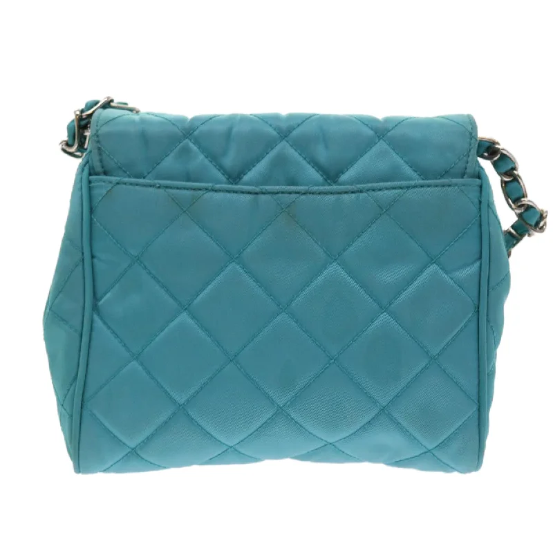 Prada tote bags with a water - resistant coating for outdoor activitiesPRADA Chain Shoulder Bag Nylon Turquoise Blue  56948