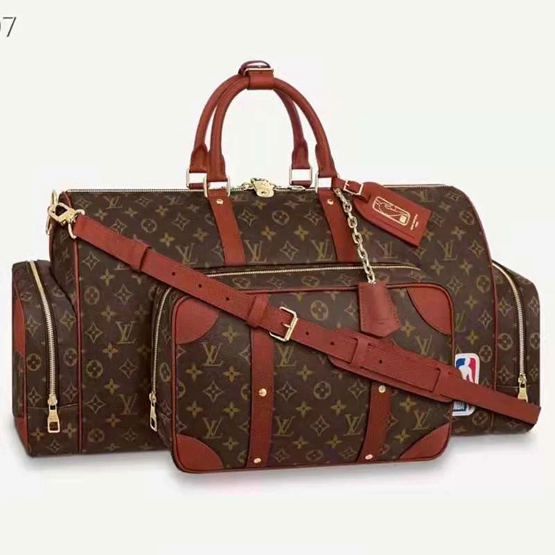 Ladies Louis Vuitton Petite Malle bags with a star - shaped charm for cutenessLouis Vuitton LV Unisex Keepall Trio Pocket Travel Bag Brown Monogram Canvas