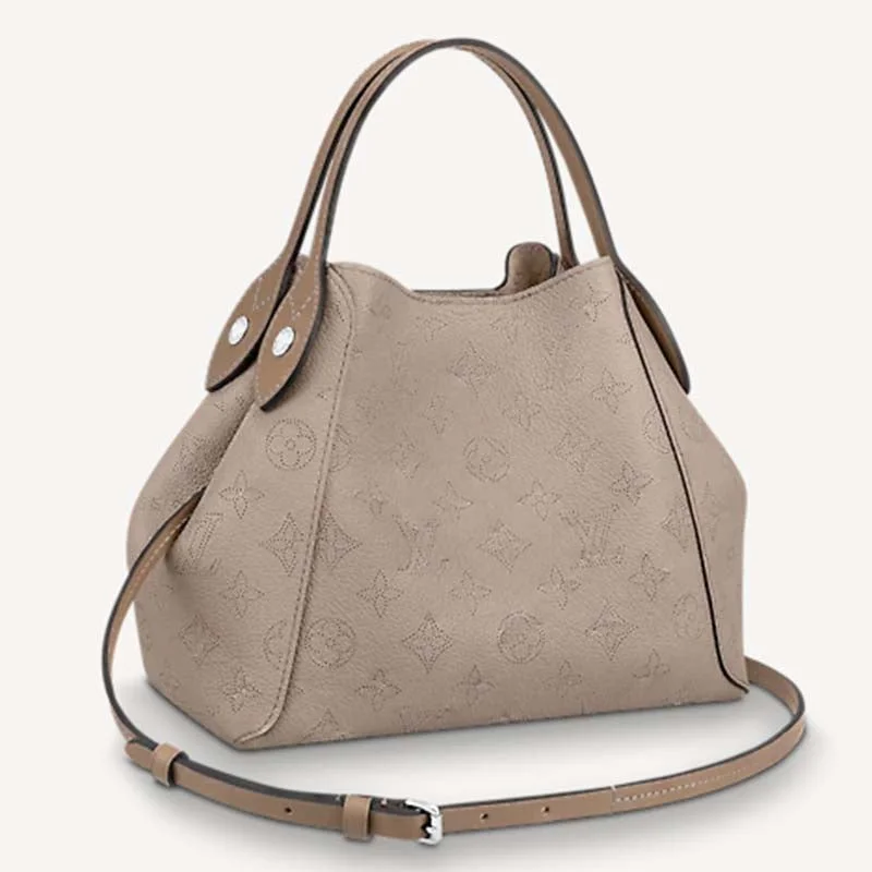 Louis Vuitton crossbody bags with a woven leather strap for textureLouis Vuitton LV Women Hina PM Bucket Bag Gray Mahina Perforated Calf