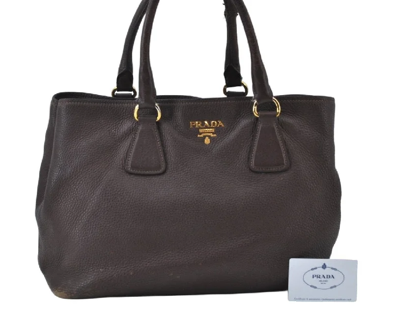 Prada Galleria bags with a structured silhouette for a professional lookAuthentic PRADA Leather Vintage Shoulder Hand Bag Brown K9858