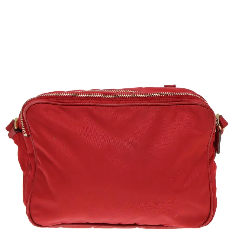 Prada bags with a detachable mobile phone holder for on - the - go conveniencePRADA Shoulder Bag Nylon Red  ar11981