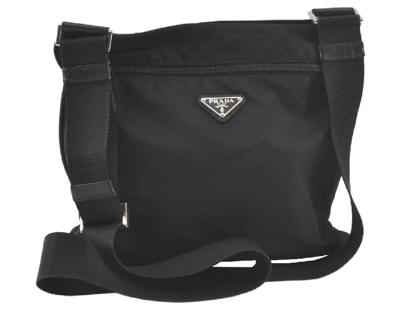 Prada crossbody bags with adjustable nylon straps for comfort and durabilityAuthentic PRADA Nylon Tessuto Leather Shoulder Cross Body Bag Black Junk 6911K