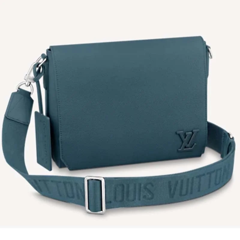 Louis Vuitton bags with a front - flap pocket for quick - access itemsLouis Vuitton LV Unisex New Messenger Blue Aerogram Cowhide Leather Textile Lining