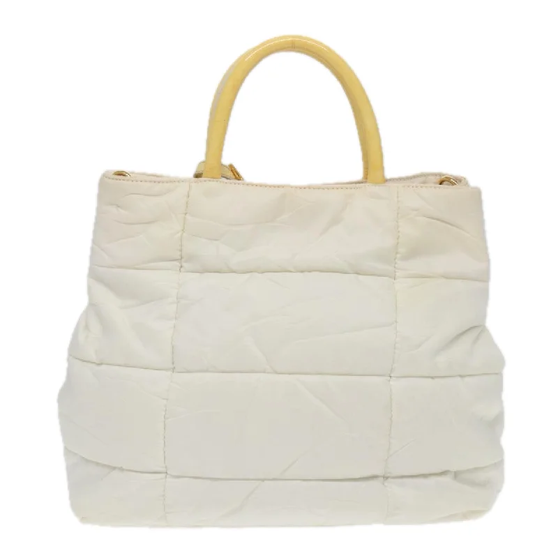 Prada bags with a snap - button closure and a decorative charm for a fashionable lookPRADA Shoulder Bag Nylon White  84770