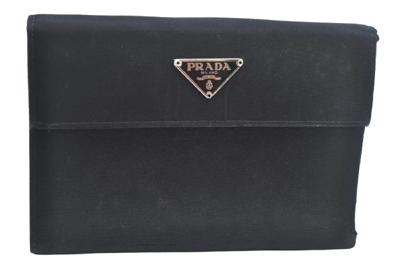 Ladies Prada Galleria bags with gold - toned hardware for a luxurious touchAuthentic PRADA Vintage Nylon Leather Trifold Wallet Purse Black L0107