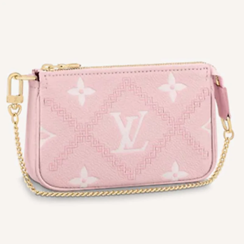 Louis Vuitton tote bags with a water - resistant coating for outdoor useLouis Vuitton Women Mini Pochette Accessoires Pink Monogram Empreinte Embroidered Cowhide