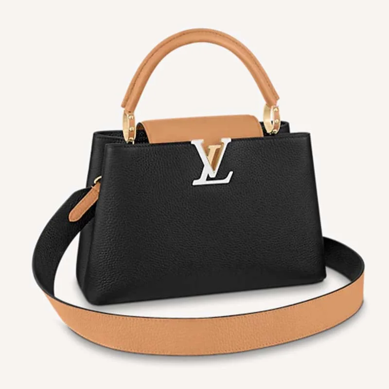 Louis Vuitton bags with a detachable mobile phone holder for convenienceLouis Vuitton LV Women Capucines MM Handbag Black Gold Arizona Taurillon Leather