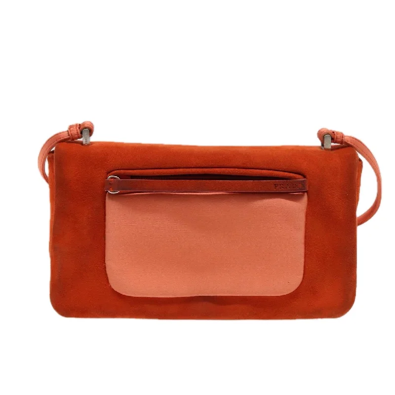 Prada Cleo bags with a snakeskin - effect panel for a bold and trendy lookPRADA Shoulder Bag Suede Orange Silver  87356