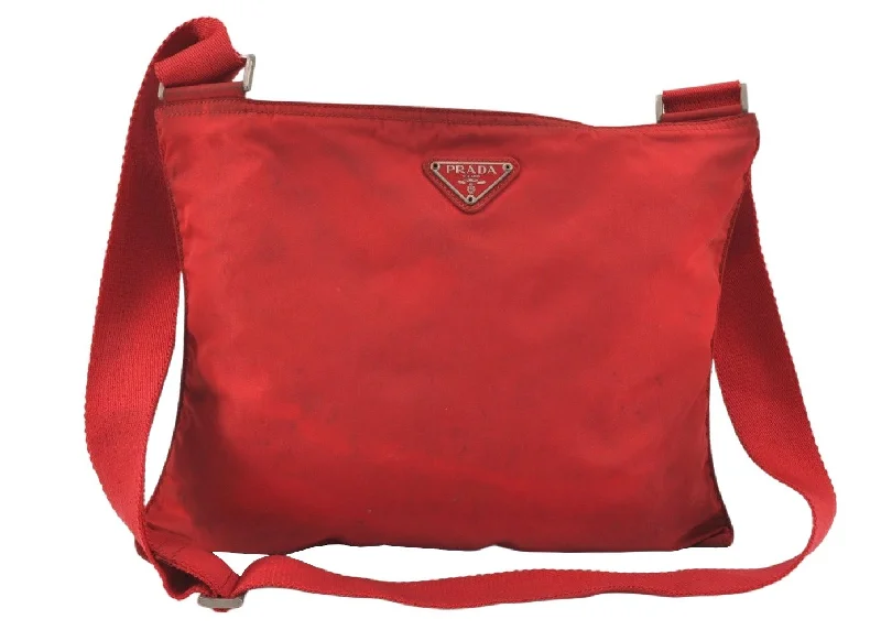 Prada tote bags with a double - handle and shoulder - strap option for easy useAuthentic PRADA Vintage Nylon Tessuto Shoulder Cross Body Bag Red 2763K