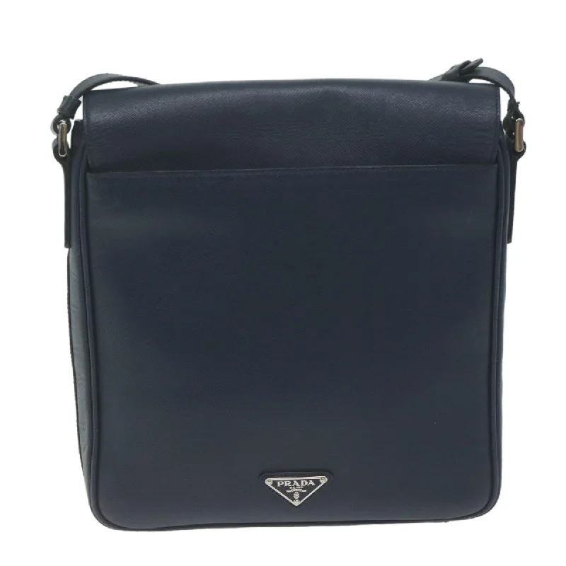 Prada bags with a detachable mobile phone holder for on - the - go conveniencePRADA Shoulder Bag Safiano leather Navy  ep3022