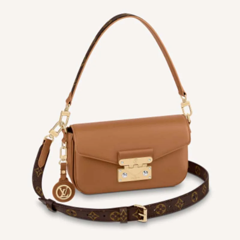 Ladies Louis Vuitton Capucines bags with a detachable shoulder strapLouis Vuitton LV Women Swing Brown Calfskin Leather Monogram Canvas S Lock