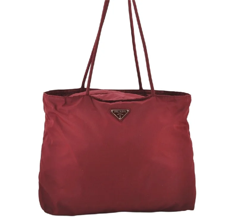 Prada bags with a zip - top closure and multiple interior pockets for organizationAuthentic PRADA Vintage Nylon Tessuto Shoulder Tote Bag Red 6889K