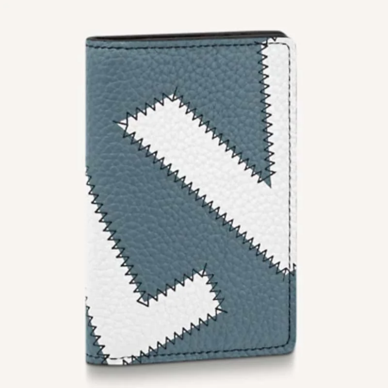 Louis Vuitton bags with a chain - link trim and a leather body for a modern edgeLouis Vuitton LV Unisex Pocket Organizer Wallet Blue Taurillon Cowhide Leather