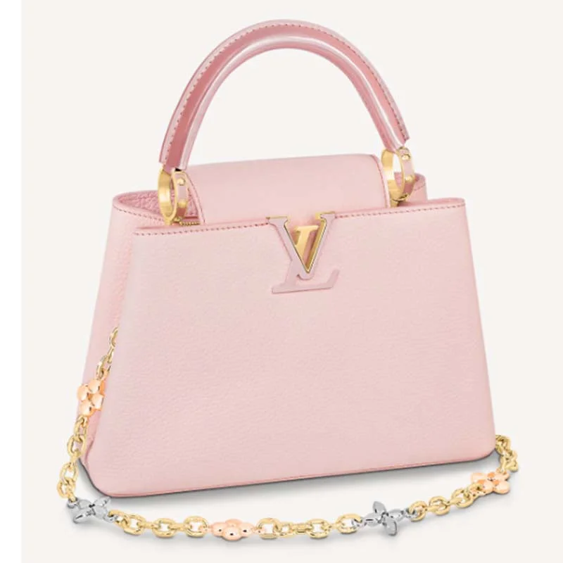 Ladies Louis Vuitton handbags with a detachable coin purse insideLouis Vuitton LV Women Capucines BB Handbag Rose Jasmin Taurillon Leather