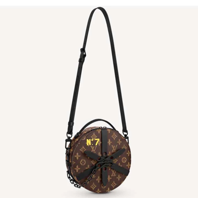 Louis Vuitton tote bags with a printed LV logo on the front for brand visibilityLouis Vuitton LV Unisex Wheel Box Brown Monogram Coated Canvas Cowhide Leather