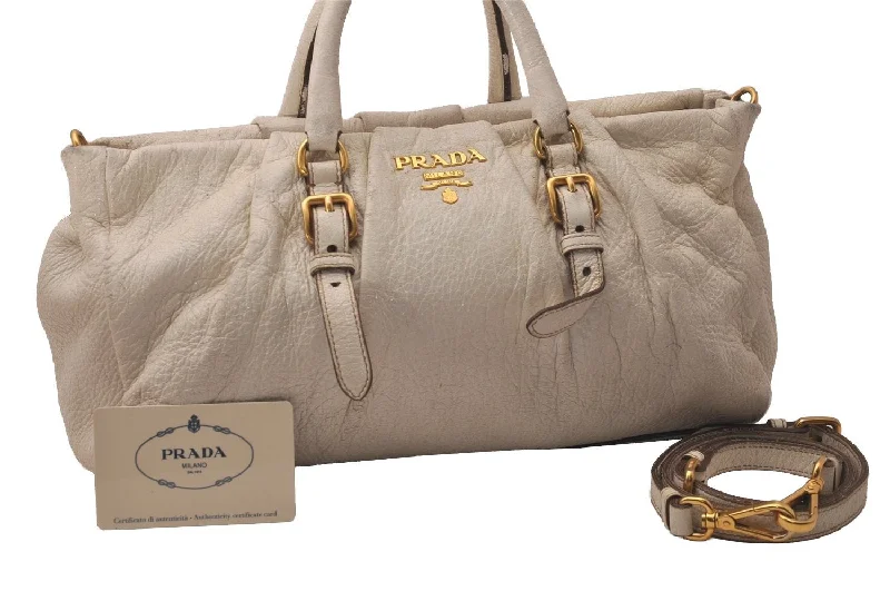 Prada Cleo bags with a detachable coin purse for added functionalityAuthentic PRADA Leather Nappa 2Way Shoulder Hand Bag Purse BN1602 White 7873J