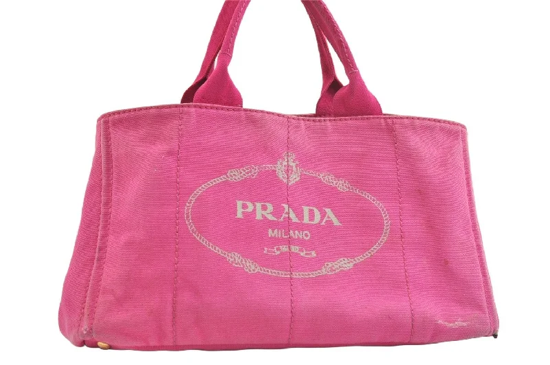 Prada bags with a detachable mirror inside for quick touch - upsAuthentic PRADA Vintage Canapa L Tote Hand Bag Denim Pink 2516K