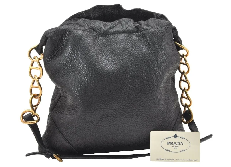 Ladies Prada shoulder bags with a single - handle design for simplicityAuthentic PRADA Leather Nappa Chain Shoulder Hand Bag Purse BT0082 Black 5911K