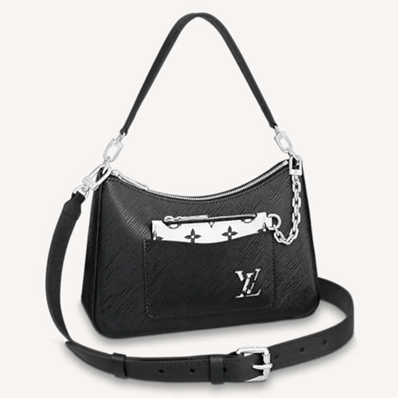 Louis Vuitton crossbody bags with a printed floral pattern for femininityLouis Vuitton LV Women Marelle Handbag Quartz Black Epi Grained Cowhide Canvas