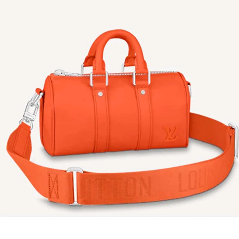 Louis Vuitton bags with a magnetic snap closure for easy accessLouis Vuitton LV Unisex Keepall XS Orange Aerogram Cowhide Leather Textile Lining