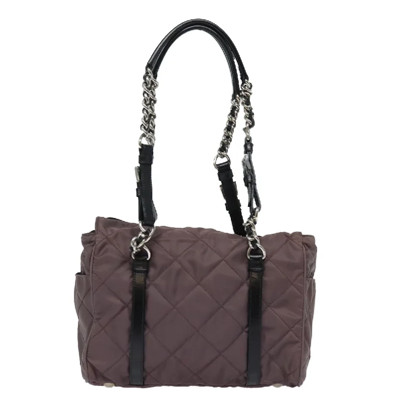 Prada bags with a detachable mobile phone holder for on - the - go conveniencePRADA Chain Shoulder Bag Nylon Purple  79154