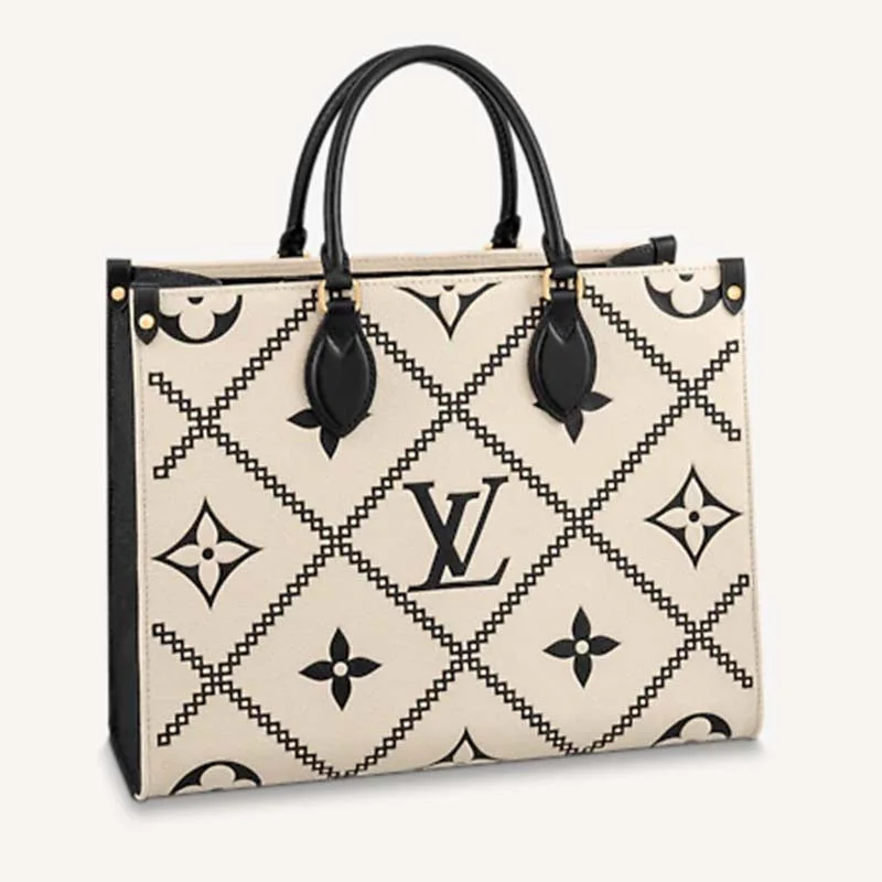 Louis Vuitton Twist bags with a snakeskin - effect panel for a bold lookLouis Vuitton LV Women OnTheGo MM Tote Bag Beige Embossed Supple Grained Cowhide