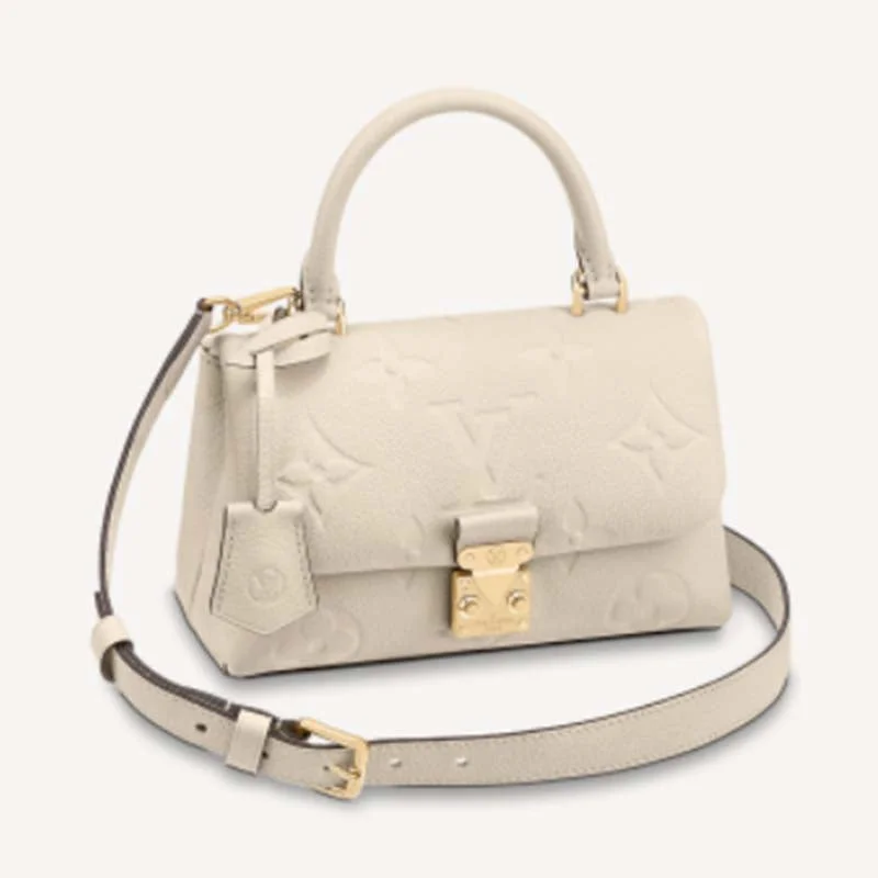 Louis Vuitton Speedy bags in monogram canvas for a classic lookLouis Vuitton LV Women Madeleine BB Handbag Crème Beige Embossed Grained Cowhide