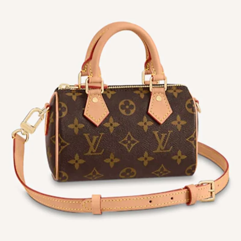 Ladies Louis Vuitton Capucines bags with a detachable shoulder strapLouis Vuitton LV Women Nano Speedy Bag Brown Monogram Coated Canvas Cowhide