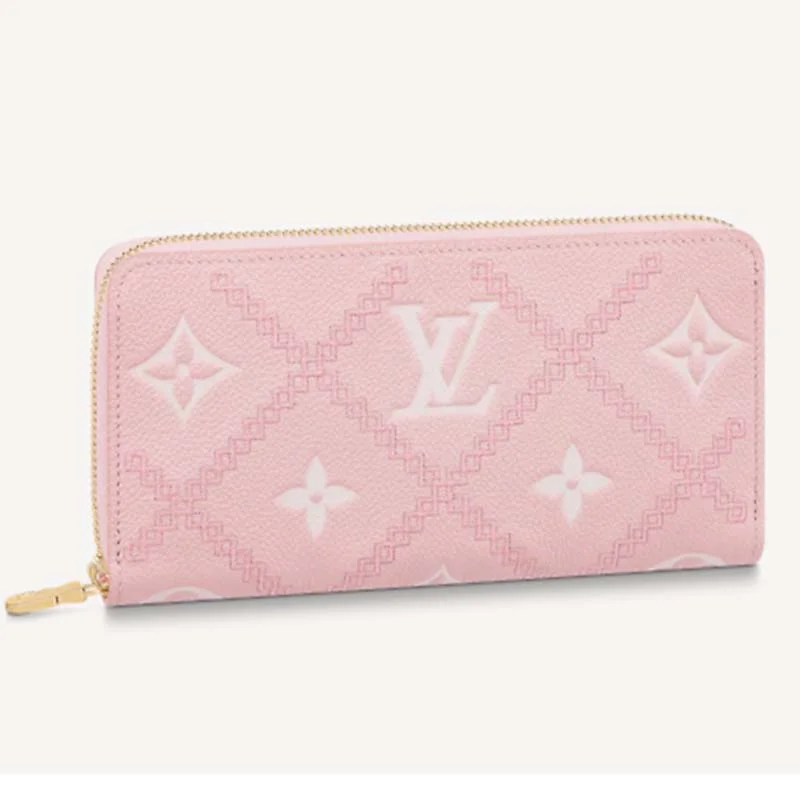 Louis Vuitton crossbody bags with a keychain holder for practicalityLouis Vuitton Unisex Zippy Wallet Pink Monogram Empreinte Embroidered Cowhide Leather