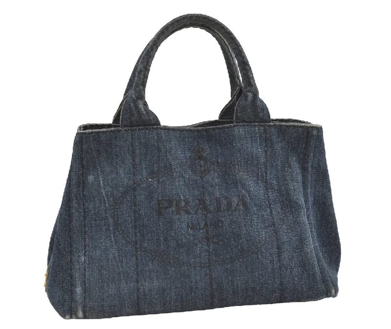 Prada bags with a zip - top closure and multiple interior pockets for organizationAuthentic PRADA Vintage Canapa SS Denim 2Way Shoulder Hand Bag Purse Blue 8795J