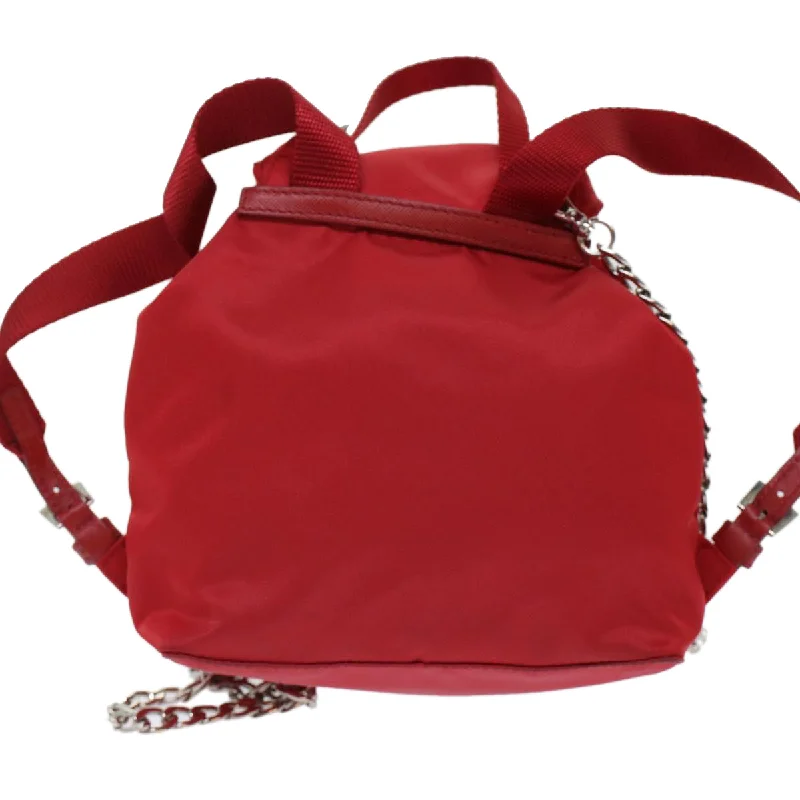 Prada Cahier bags featuring the signature triangular logo plaquePRADA Chain Backpack Nylon Red 1BH029  am4819