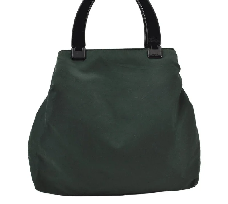 Ladies Prada shoulder bags with a magnetic - closure flap for easy opening and closingAuthentic PRADA Vintage Nylon Plastic Tote Hand Bag Purse Green 0618K