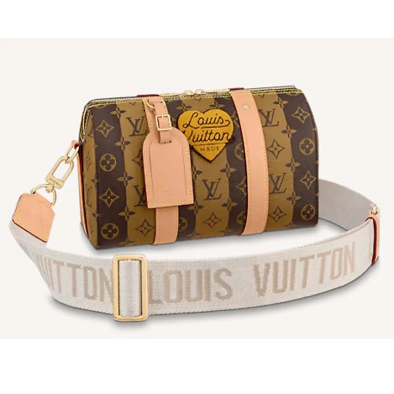 Louis Vuitton backpacks with a multi - pocket organization for functionalityLouis Vuitton LV Unisex City Keepall Bag Monogram Stripes Brown Coated Canvas