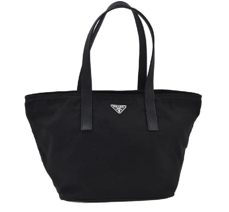 Ladies Prada shoulder bags with a single - handle design for simplicityAuthentic PRADA Vintage Nylon Leather Tote Hand Shoulder Bag Black L0109