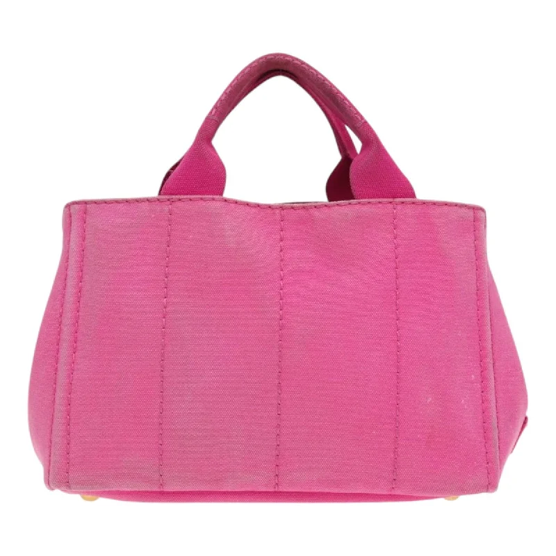 Prada tote bags with a double - handle and shoulder - strap option for easy usePRADA Canapa PM Hand Bag Canvas Pink  hk1495