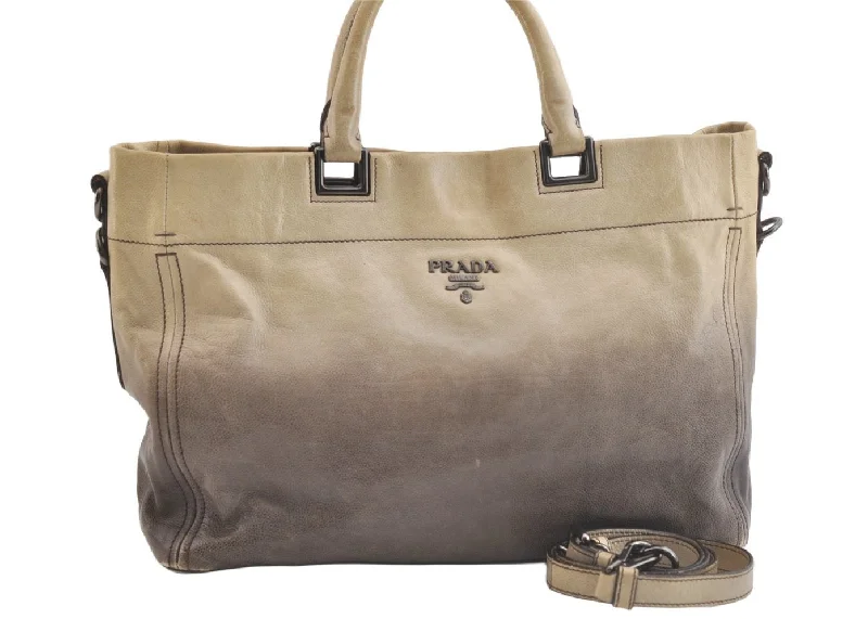 Ladies Prada Re - Edizione 2005 bags in a pastel color for a soft lookAuthentic PRADA Vintage Leather Nappa 2Way Shoulder Tote Bag Beige Black 2632K